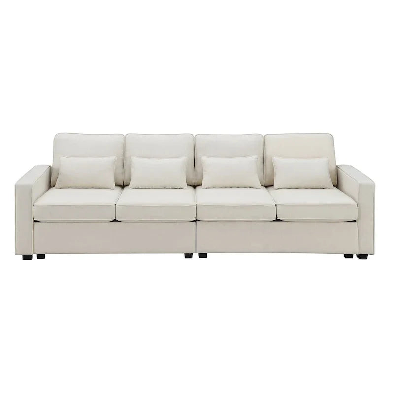 Merax 104 Modern 4-Seater Linen Sofa with Armrest Pockets and 4 Pillows - Minimalist Design