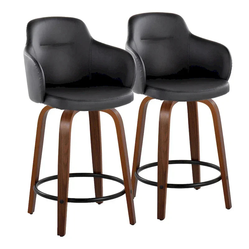Set of 2 Carson Carrington Iglabo 24-Inch Fixed-Height Counter Stools with Bent Wood Legs and Round Footrest