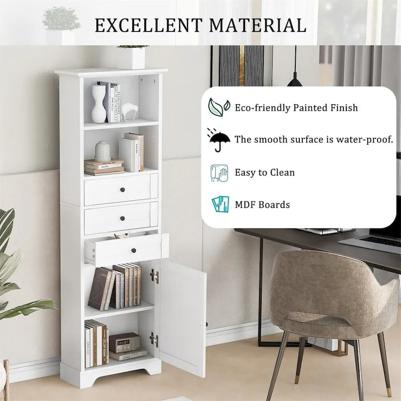 Merax Vertical Bathroom Storage Cabinet with 3 Drawers and Adjustable Shelves