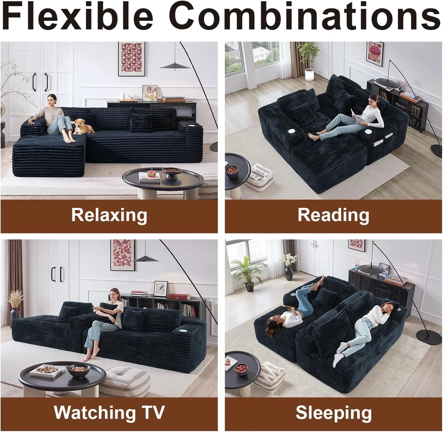 Cloud Sectional Couch with L-Shape Chaise Modern Modular Sofa Deep Seat Built-in Cup Holder