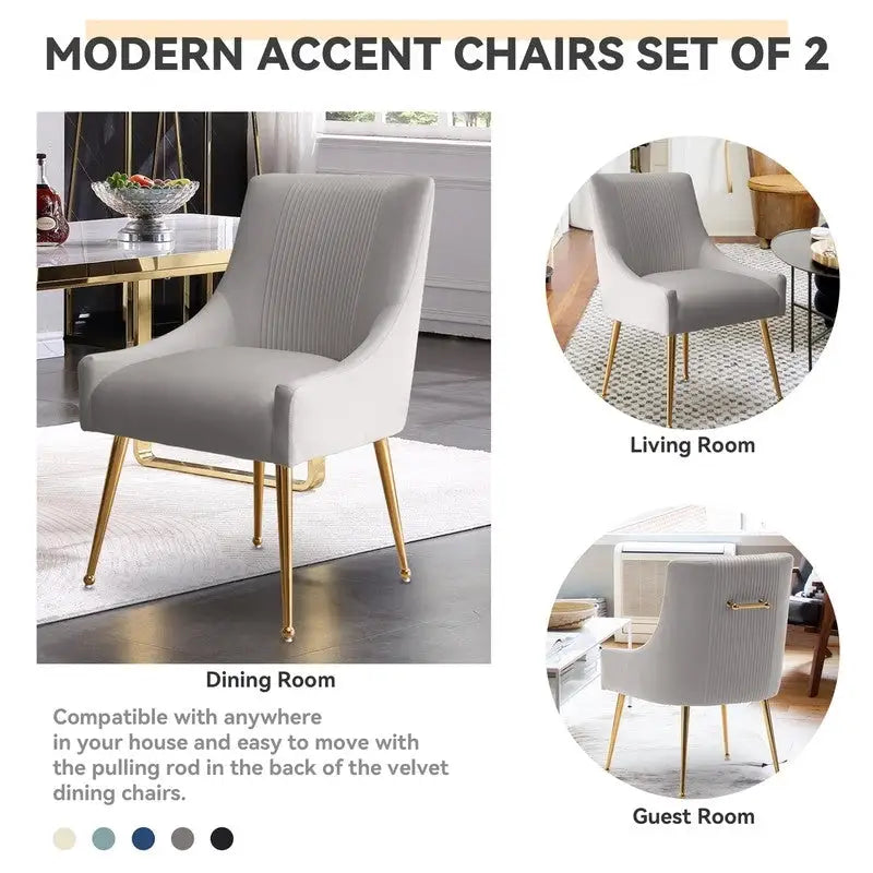 SEYNAR Set of 6 Modern Glam Boucle Velvet Dining or Vanity Chairs with Rear Handle