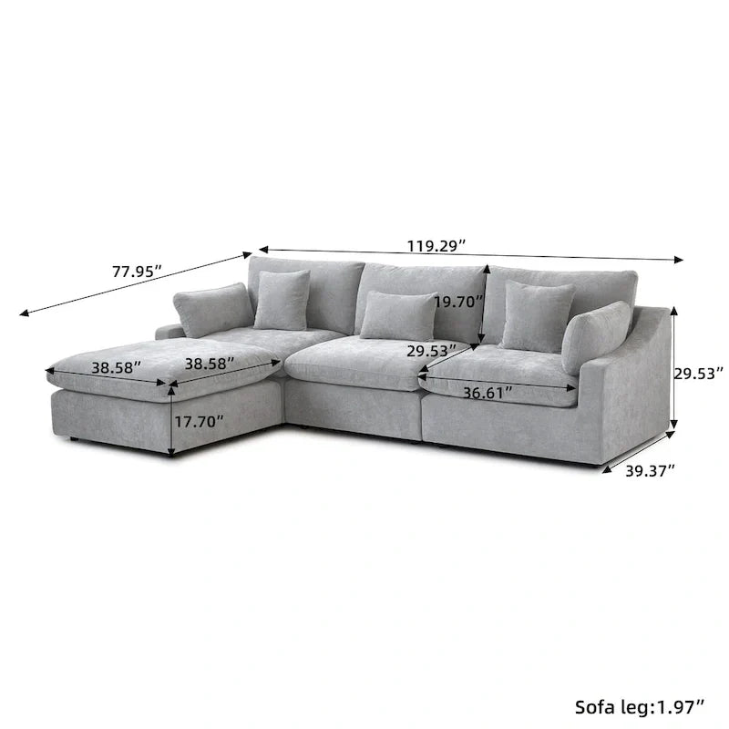 Sectional Couch with L-Shaped Design and Linen Upholstery, Featuring Multiple Cushions