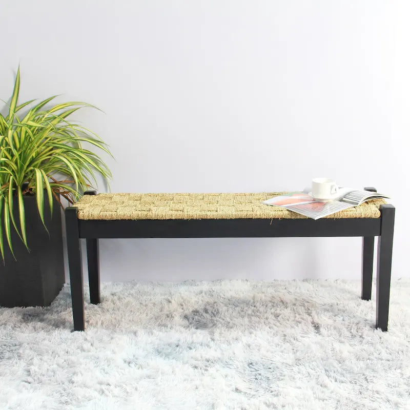 M4H Shambles Solid Wood Indoor Bench with Natural Seagrass