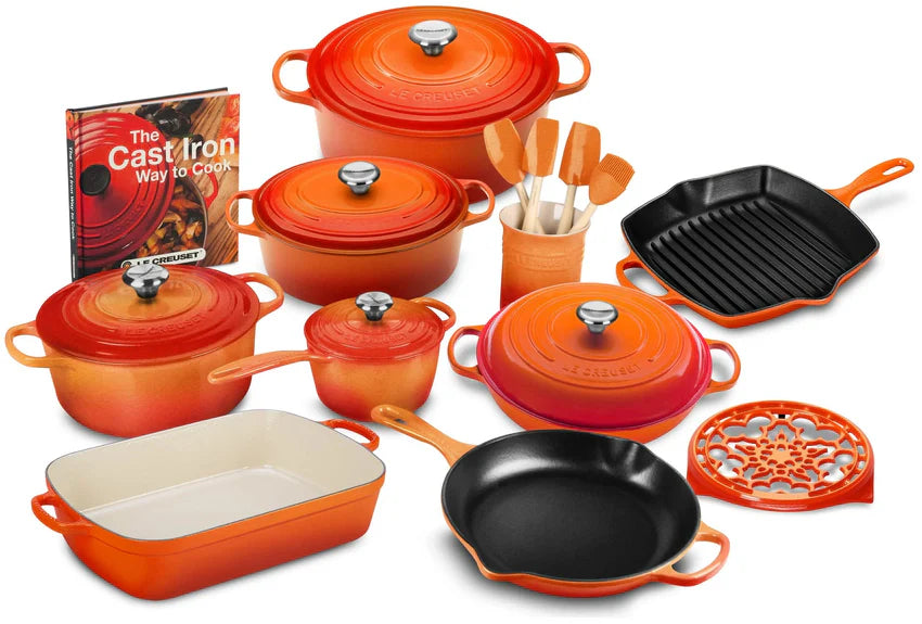 2025 20-piece Signature Cast Iron Cookware Set,10.25′′ Skillet,1.75-quart Saucepan with Lid