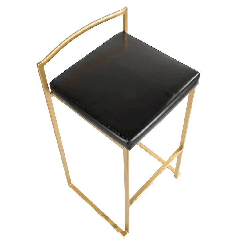 Set of 2 Stackable Gold Bar Stools with Silver Orchid Forest Finish