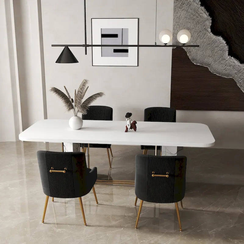SEYNAR Set of 4 Modern Glam Boucle Velvet Dining or Vanity Chairs with Rear Handle