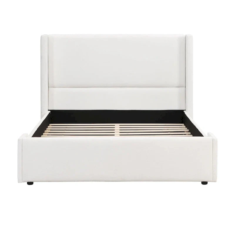 Isabella Queen White Upholstered Bed with Tall Wingback Headboard by Christopher Knight Home