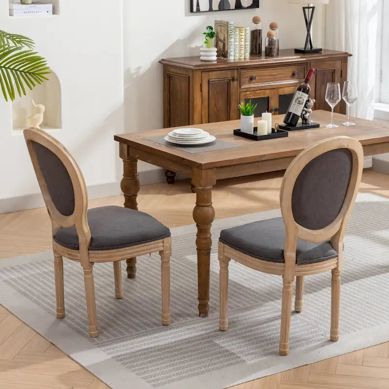 Set of 2 French Oval Back Dining Chairs - Elegant Retro Design with Solid Wood Frame