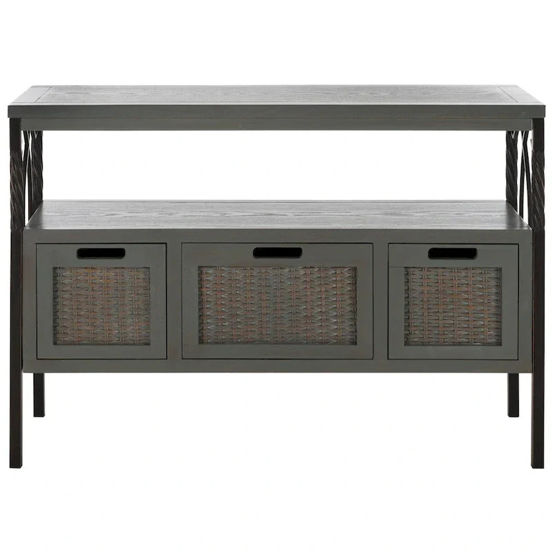 SAFAVIEH Tamuita Antique Pewter Console Table with Dark Walnut Finish - Dimensions: 36 x 13.8 x 24.8 inches