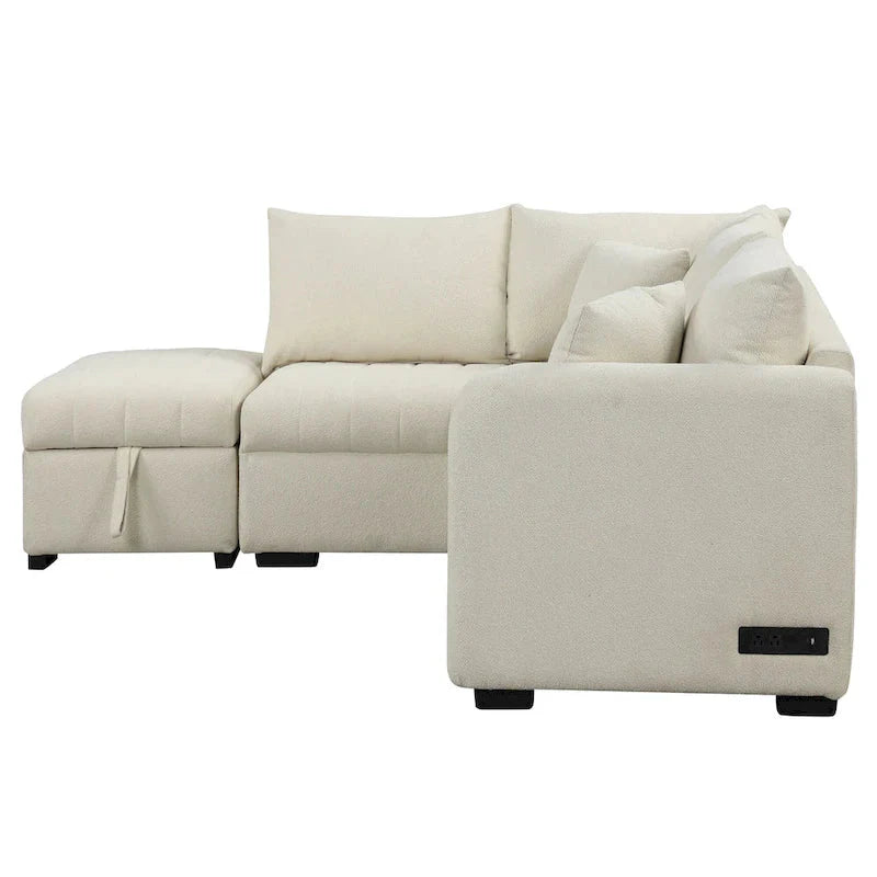 Sectional Sofa Bed with Storage Ottoman USB Ports and Pull Out Design