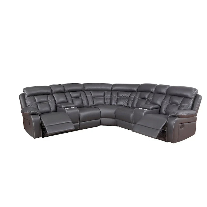 Mid-Century Modern Faux Leather Reclining Sectional Sofa