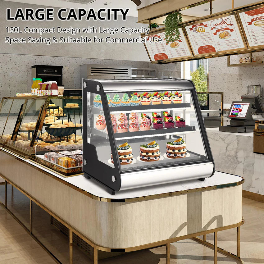 2025 Commercial Refrigerator Display Case 130L (4.6 Cu.FT) – Auto Defrost, Tempered Glass + LED Lighting, Countertop Commercial Use