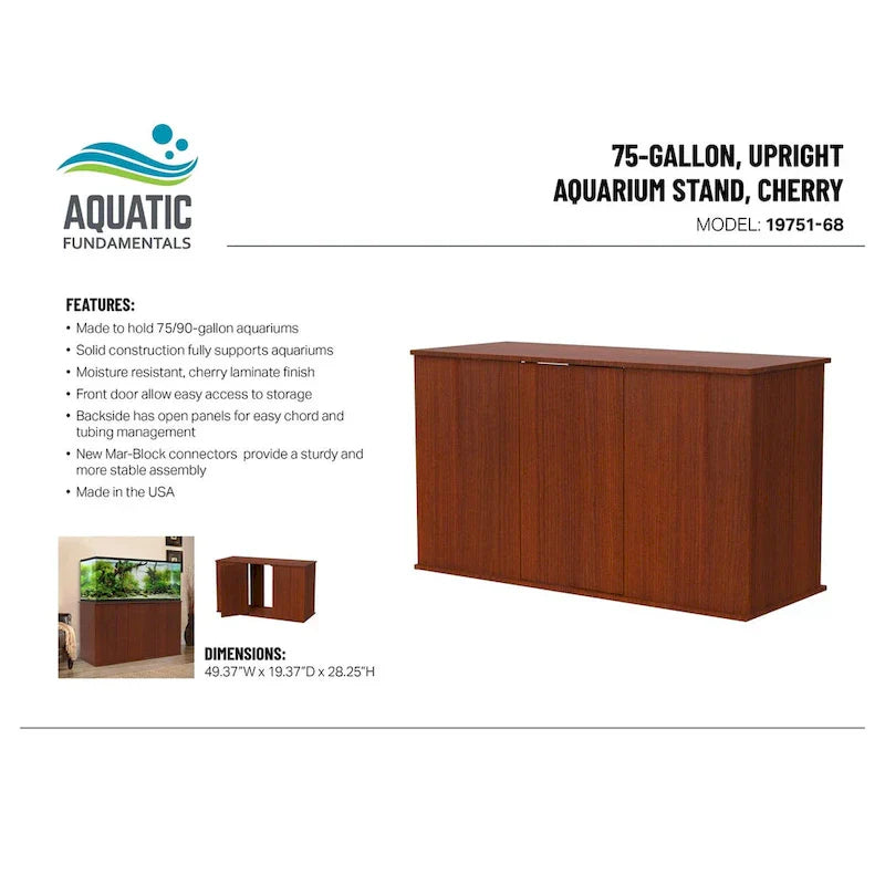 Serene Cherry Aquarium Stand for 75/90 Gallon Tanks with Enclosed Storage by Aquatic Fundamentals