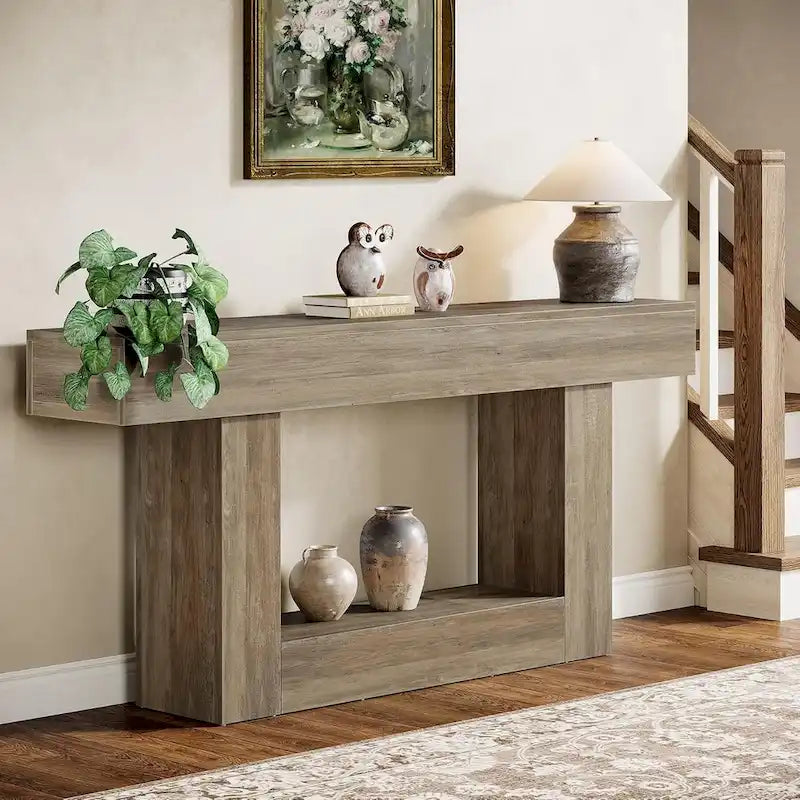Rustic 2-Tier Entryway Table for Living Room, Hallway, and Foyer