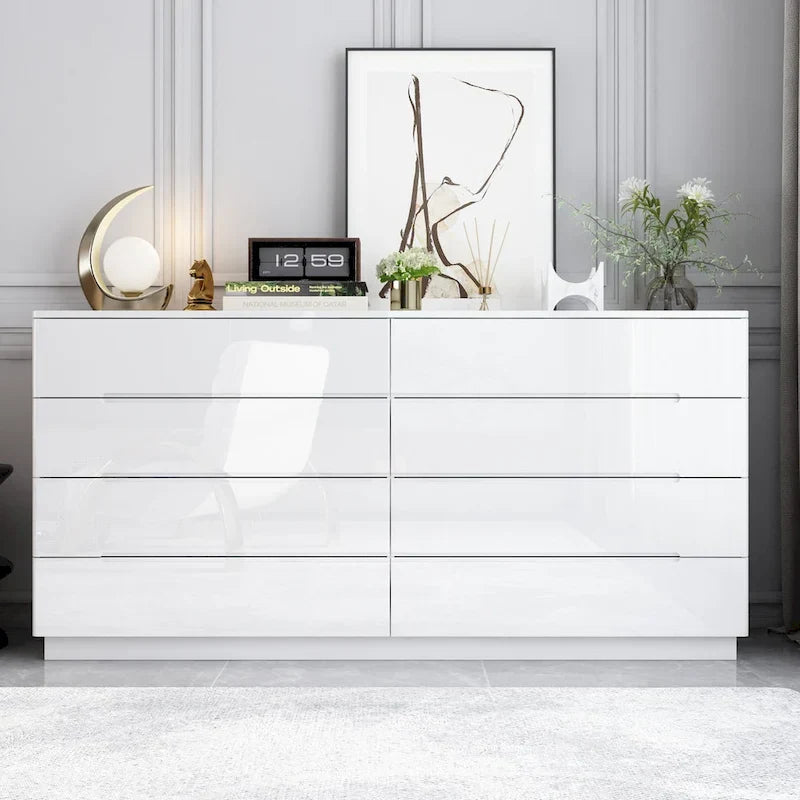 Light Dual Chest 8-Drawer Double Dresser with High Gloss Finish