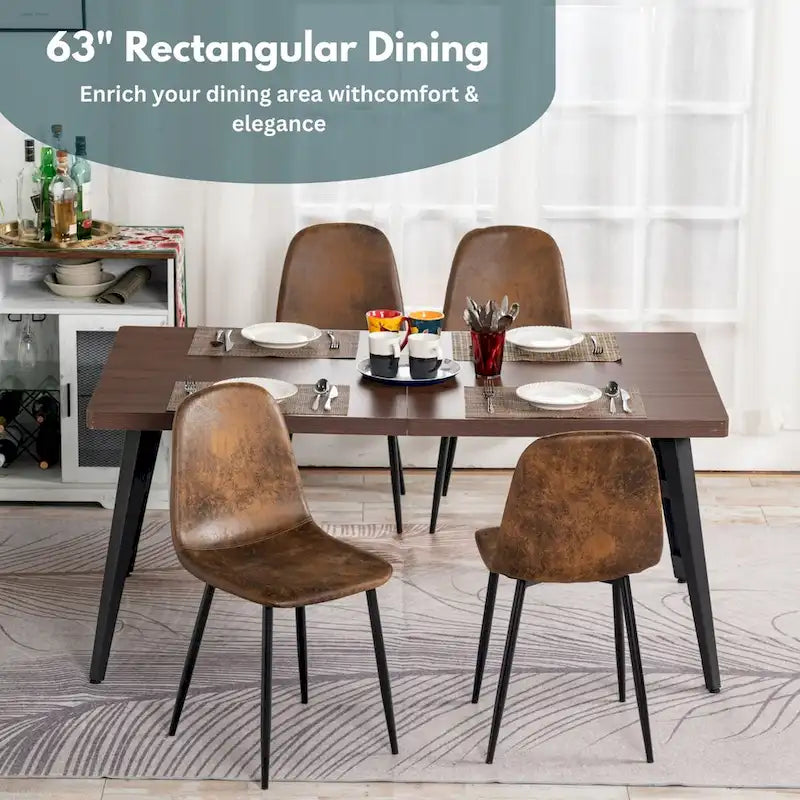 HomyLin 63-Inch Rectangular Dining Table for 4-6 People with Wooden Top and Metal Legs