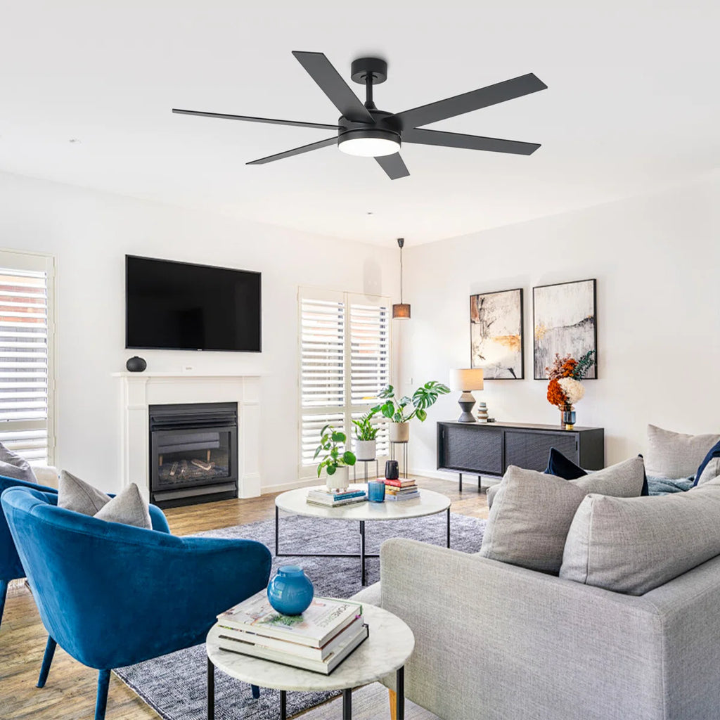 Vaczon 60" Modern Smart Large Ceiling Fan with Dimmable 3CCT LED Lights, 6-Speed Reversible DC Motor, Timer, Remote, and App Control