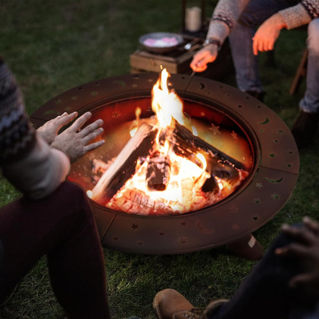 SUNCREAT 42�� Patio Fire Pit Wood Burning with Mesh Spark Screen, Bonfire Outdoor firepit with Fireplace Poker, Black