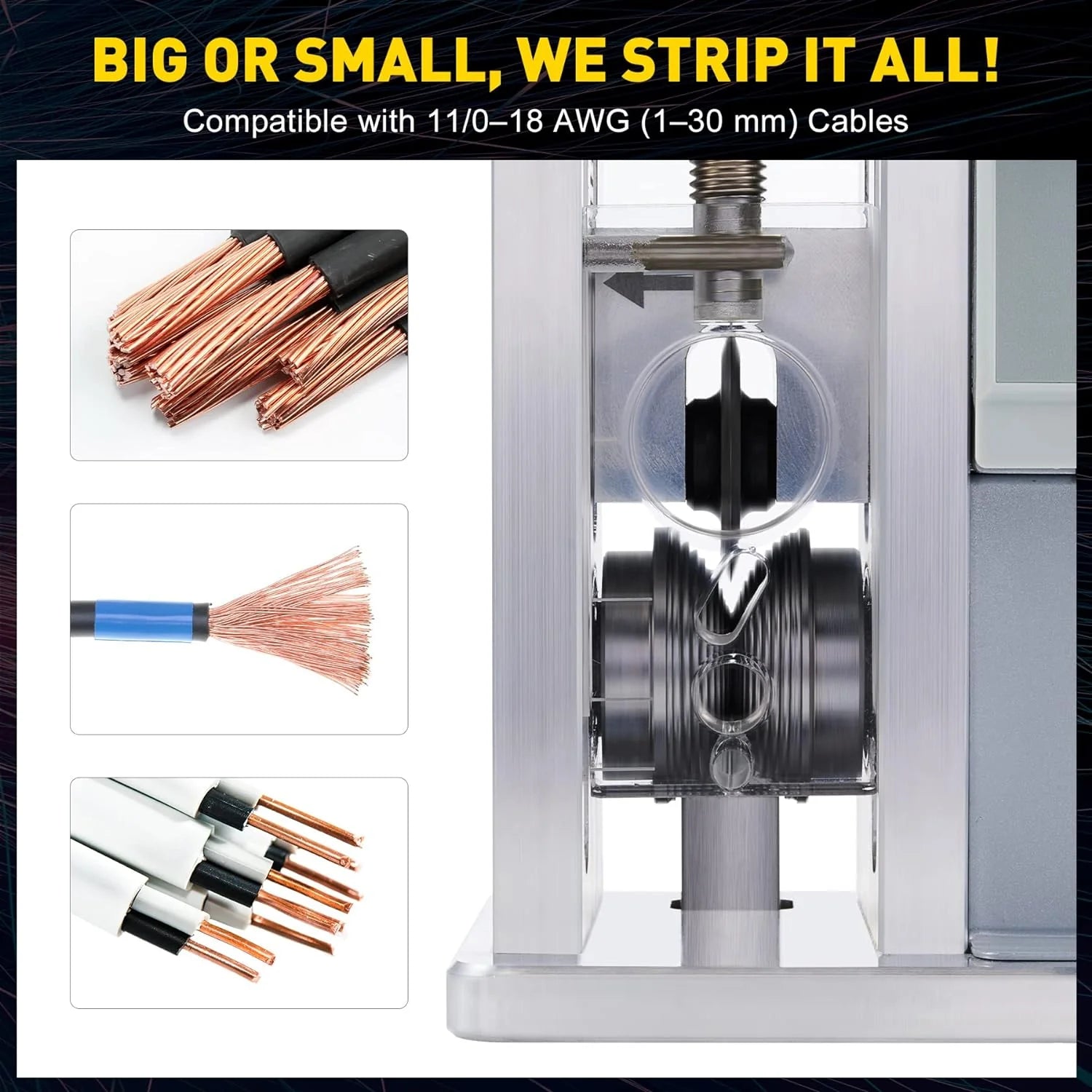 Speed Adjustable Wire Stripper, Automatic Cable Stripping Machine for 0.04"-1.2" Copper Wires, Electric Scrap Cable Stripper Tool for 11/0-18 AWG Wires, Cable Jacket Remover for Recycling