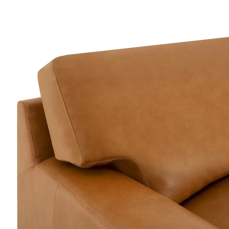 Luxurious Genuine Leather Accent Chair with Goose Feather Cushion, Square Arm Design, and Sturdy Block Legs
