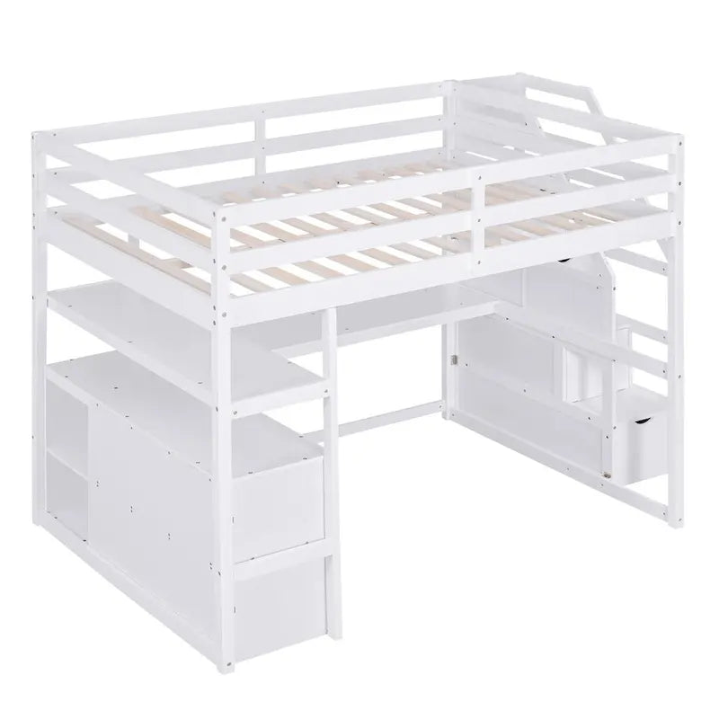 Merax Loft Bed with Integrated Desk and Storage Shelves