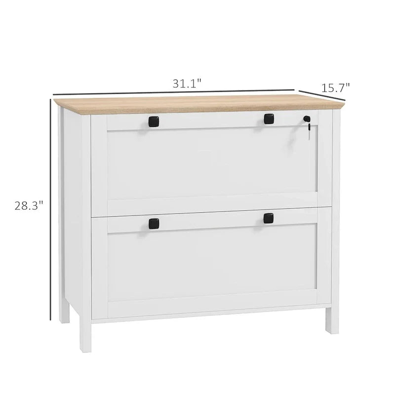 HOMCOM 2-Drawer Lateral File Cabinet with Lock and Adjustable Hanging Bar for Letter and A4 Files – Ideal for Home Office