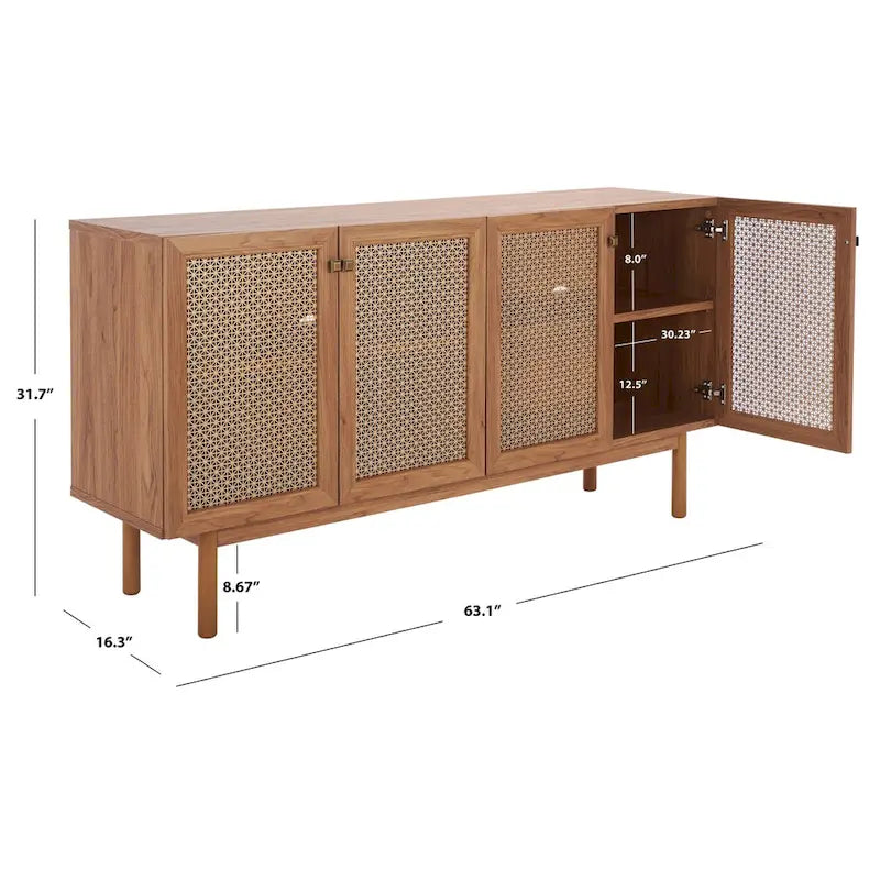 SAFAVIEH Micaela 63-Inch 4-Door Media TV Stand - Dimensions: 63.1" W x 16.3" D x 31.7" H