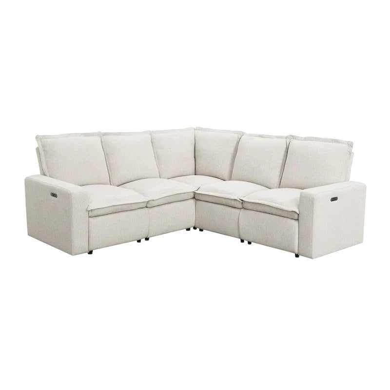 Linen Upholstered Power Recliner L-Shaped Sectional Sofa with USB Port - Soft Home Theater Seating for Living Room
