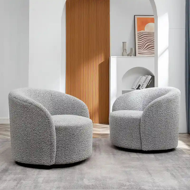 Set of 2 KINWELL 34-Inch Wide Upholstered Swivel Barrel Chairs
