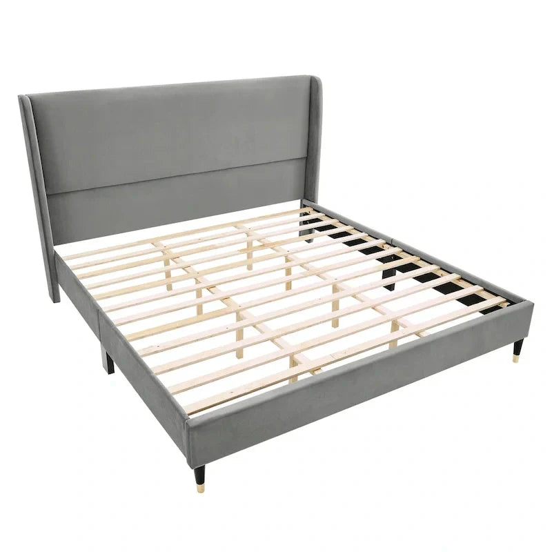 Roundhill Furniture Rozitta Upholstered Wingback Bed with Platform Design