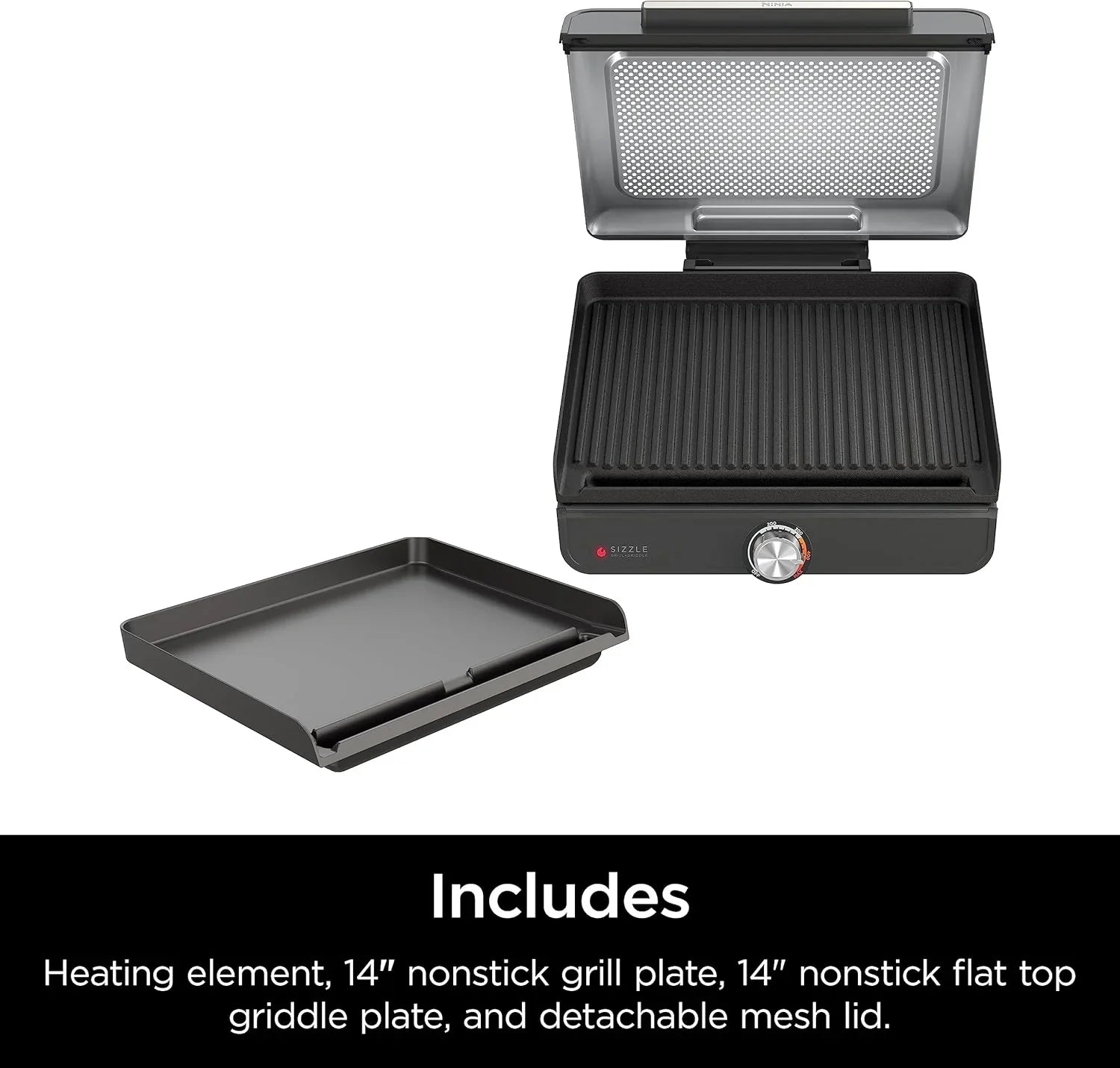 Ninja Griddle and Indoor Grill, 14锟? Electric Grill, For Steak, Burgers, Salmon, Veggies, and More, Pancake Griddle, Nonstick, Dishwasher Safe, 500F, Even Cooking, Silver, GR101