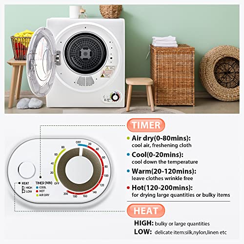 Euhomy Compact 850W Portable Clothes Dryer, 1.5 cu.ft, Quiet, Multi-Setting, Wall-Mountable, Ideal for Small Spaces