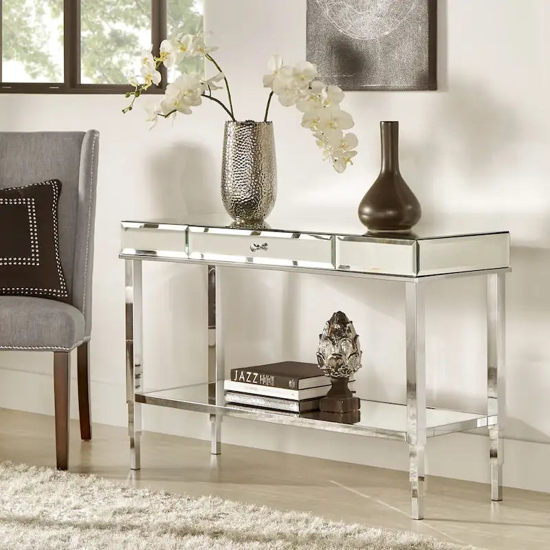 iNSPIRE Q Bold Camille Mirrored Console Table TV Stand with Drawer