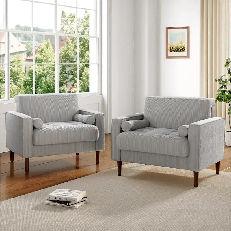 Set of 2 Modern Wide Armchairs in Corduroy - Accent Chairs