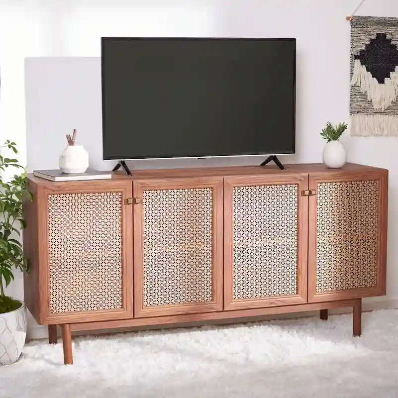 SAFAVIEH Micaela 63-Inch 4-Door Media TV Stand - Dimensions: 63.1" W x 16.3" D x 31.7" H