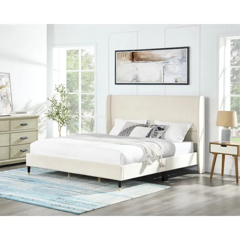 Roundhill Furniture Rozitta Upholstered Wingback Bed with Platform Design