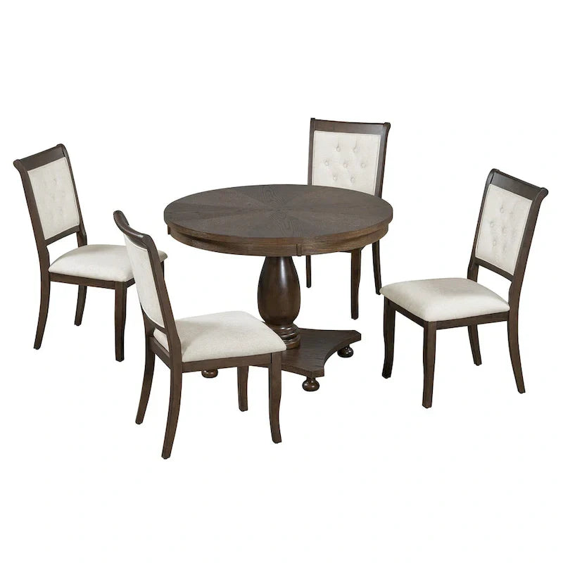 GDFStudio Lak Retro 5-Piece Dining Set with Upholstered Chairs