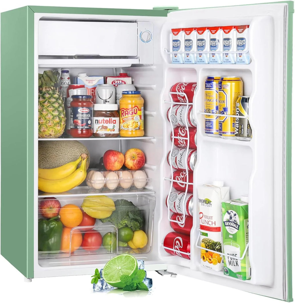 Upstreman 3.2 Cu.Ft Mini Fridge with Freezer, Single Door Mini Fridge, Dorm Fridge, Adjustable Thermostat, Mini Refrigerator for Bedroom, Office, Dorm, Black-BR321