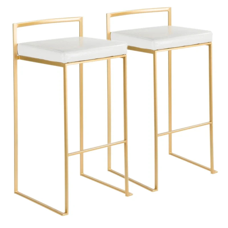 Set of 2 Stackable Gold Bar Stools with Silver Orchid Forest Finish