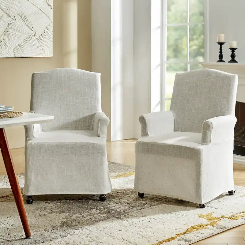 Set of 2 Alethea Upholstered Dining Chairs with Slipcovers and Solid Wood Legs by HULALA HOME