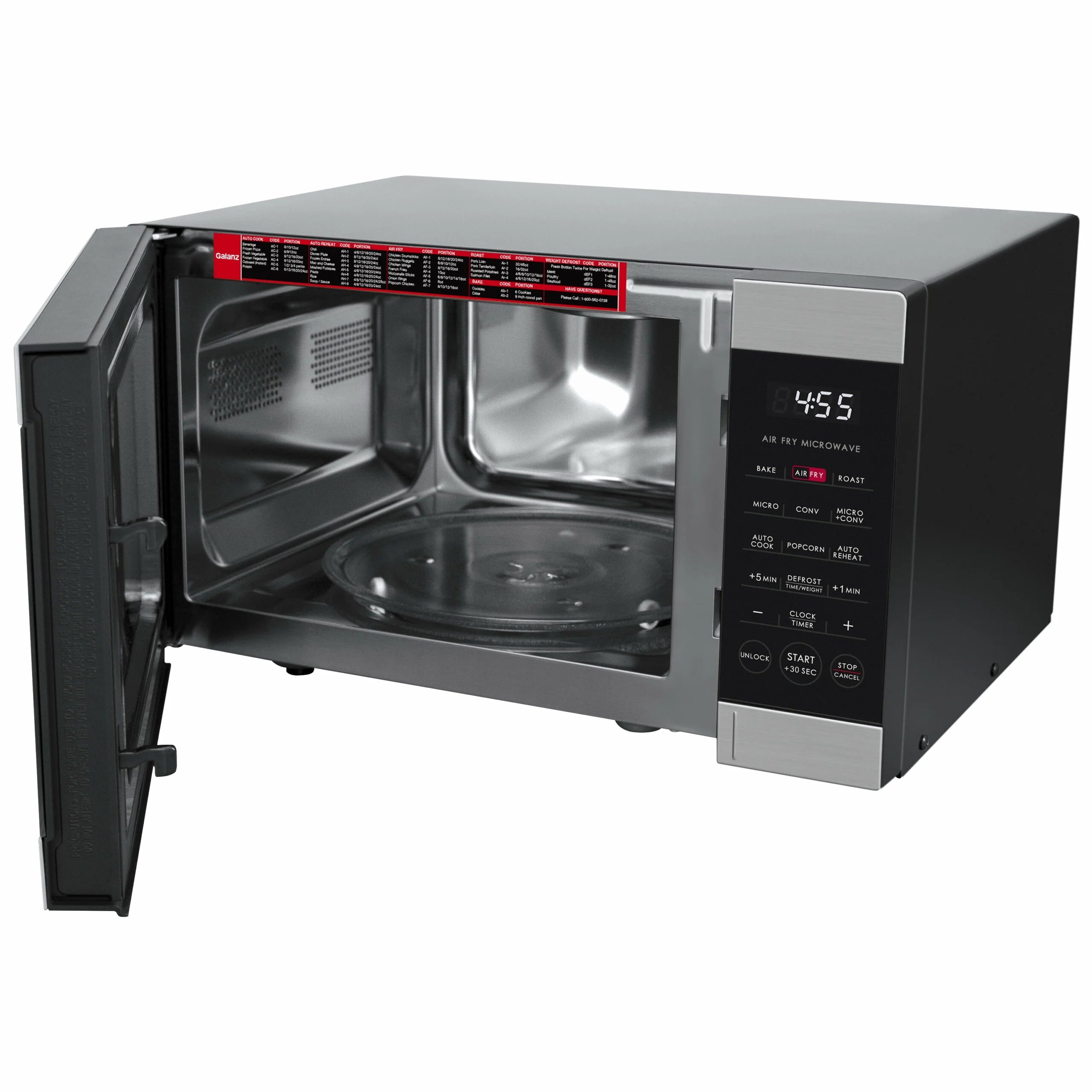 Galanz 3-in-1 Air Fry Microwave Oven, 0.9 Cu ft, 900W, Stainless Steel, Convection & Air Fry Technology