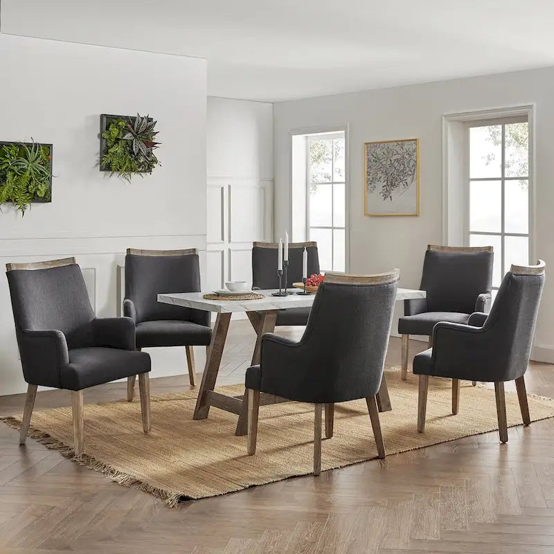 Set of 6 Albert Farmhouse Upholstered Solid Wood Dining Chairs by HULALA HOME