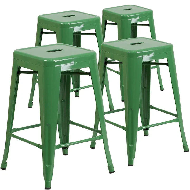 Set of 4 Backless Metal Counter Height Stools for Indoor-Outdoor Use - 24 Hours Square Seat