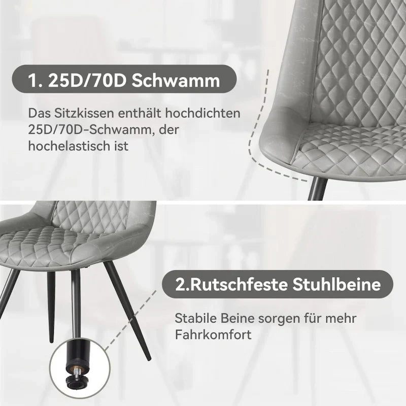 Set of 2 Leather Dining Chairs with Metal Legs