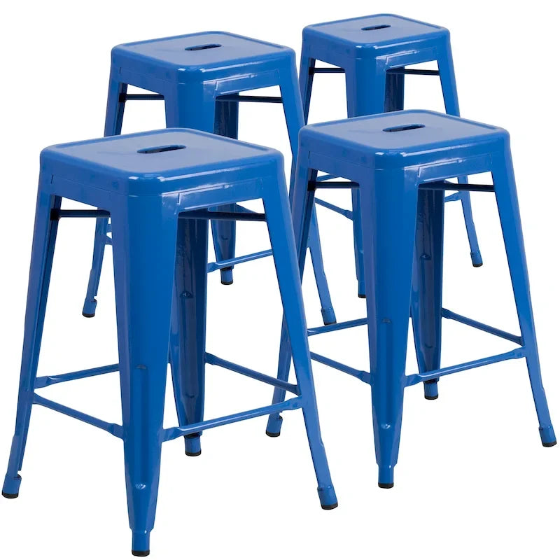 Set of 4 Backless Metal Counter Height Stools for Indoor-Outdoor Use - 24 Hours Square Seat
