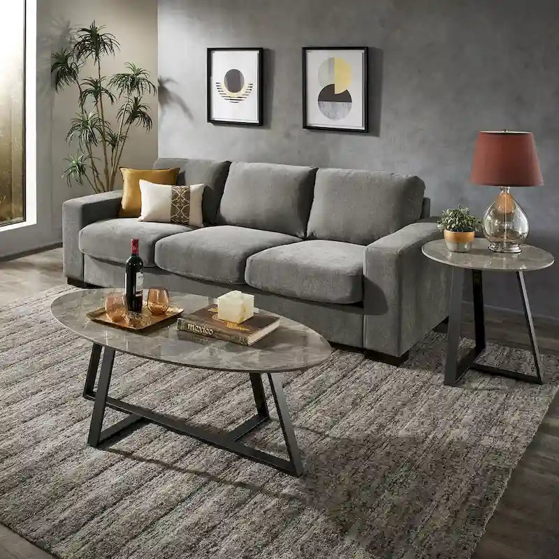 iNSPIRE Q Modern Jurmala Glossy Sintered Stone Tables with Grey Metal Base