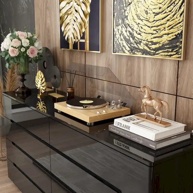 Light Dual Chest 8-Drawer Double Dresser with High Gloss Finish