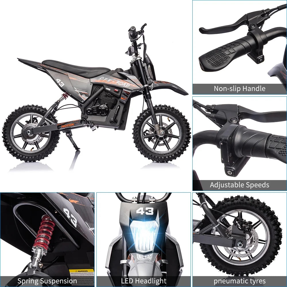 Electric Dirt Bike for Kids,36V Ride on Motorcycle,Up to 15.5MPH,350W Brushless Motor,LED Headlight,Leather Seat,Front and Back Brakes,Electric Motorcycle for Kids Age 8-16,Max Load 175lbs
