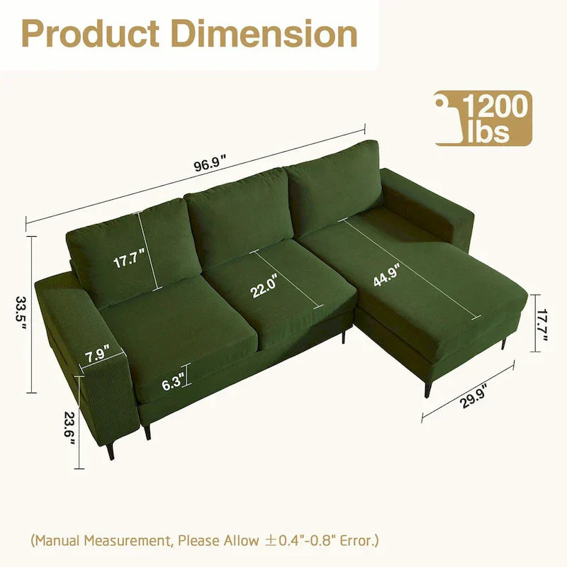 HOOOWOOO L-Shaped Upholstered Sofa with Stylish Metal Legs