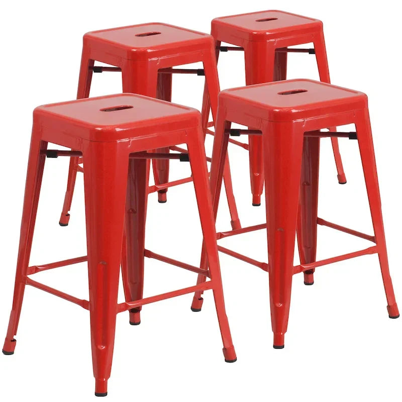 Set of 4 Backless Metal Counter Height Stools for Indoor-Outdoor Use - 24 Hours Square Seat